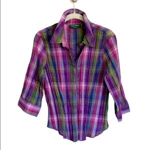 Lemon Grass Studio Plaid Button Down Shirt Top Sz M